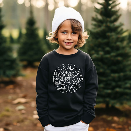Bigfoot Winter Kids Crewneck Sweatshirts - light or dark artwork