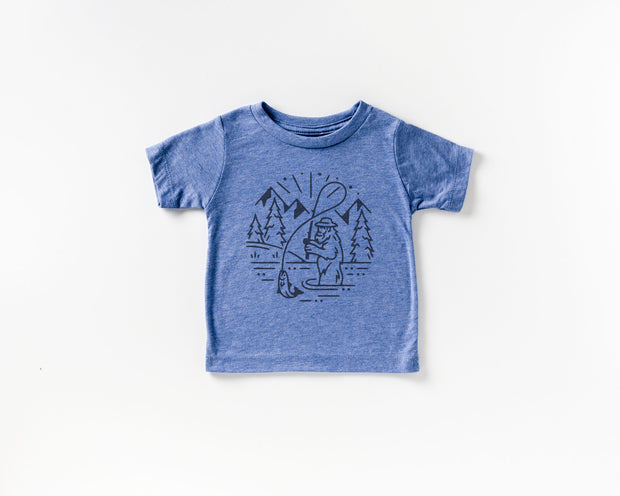 Bigfoot Fishing Triblend Baby, Toddler & Youth Shirt - light or dark artwork