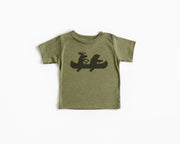 Moose + Bear Canoeing Triblend Baby, Toddler & Youth Shirt - light or dark artwork