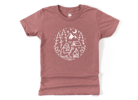Bigfoot Camping + Bonfire Triblend Baby, Toddler & Youth Shirt - light or dark artwork