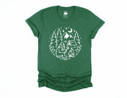 Bigfoot Camping Bonfire Shirts - light or dark artwork