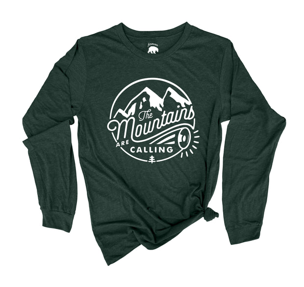 The Mountains Are Calling Adult Long Sleeve Shirts - light or dark artwork