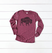 Roam Wild Buffalo Adult Long Sleeve Shirts - light or dark artwork