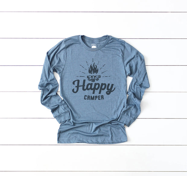 Happy Camper Campfire Adult Long Sleeve Shirts - one color artwork