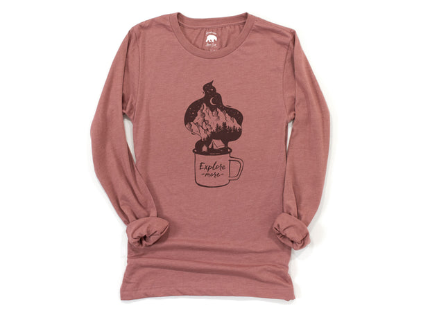 Explore More Coffee Cup Adult Long Sleeve Shirts