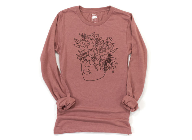 Floral Crown Face Adult Long Sleeve Shirts