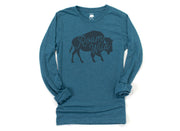 Roam Wild Buffalo Adult Long Sleeve Shirts - light or dark artwork