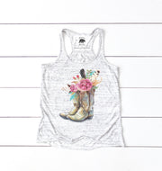 Country Boho Boots with Flowers & Feathers flowy racerback tank top