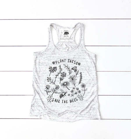 Plant These Flowers Save The Bees flowy racerback tank tops