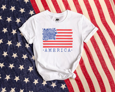 American Flag Floral Adult Shirts