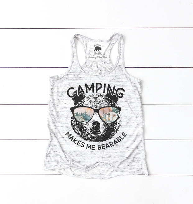 Camping Makes Me Bearable flowy racerback tank top