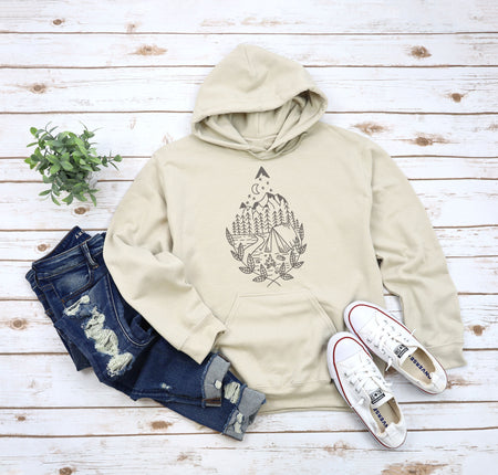 Woodsy Mountain Camping Scenery Adult Hoodies