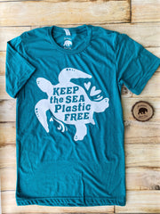 Keep the Sea Plastic Free Adult Shirts - light or dark artwork