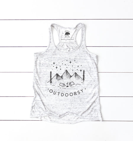 Outdoorsy Camping in the Mountains flowy racerback tank tops