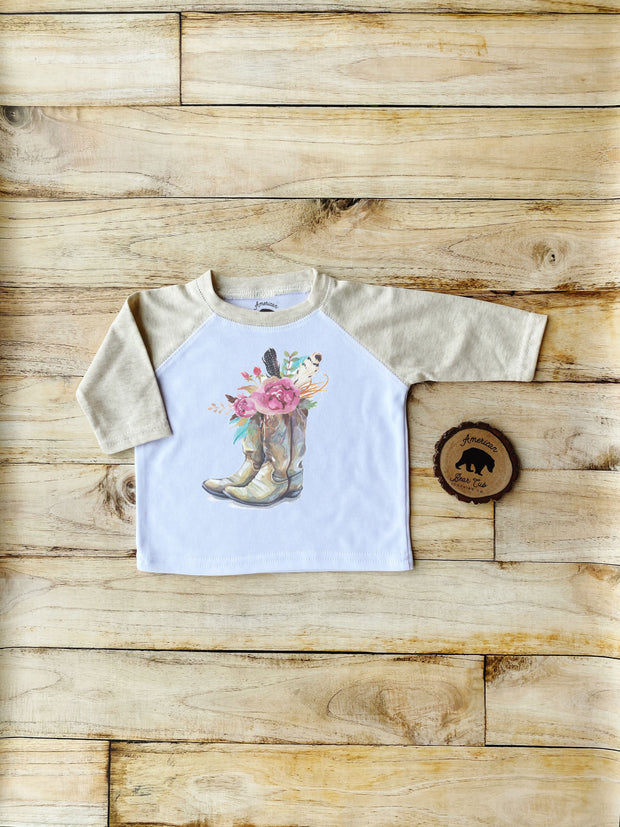 Country Boho Boots with Flowers and Feathers Bodysuits, Shirts & Raglans for Baby, Toddler & Youth