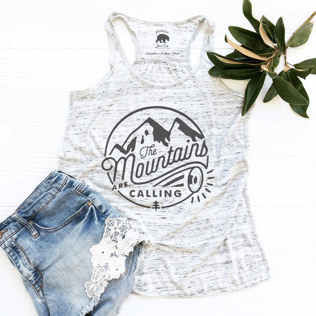 The Mountains Are Calling flowy racerback tank tops - light or dark artwork